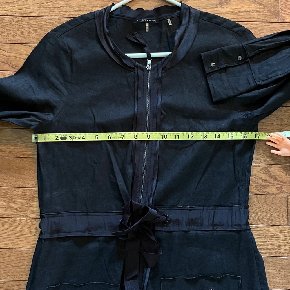 Elie Tahari Black Linen Dress Pockets Zipper Front - Picture 8 of 17